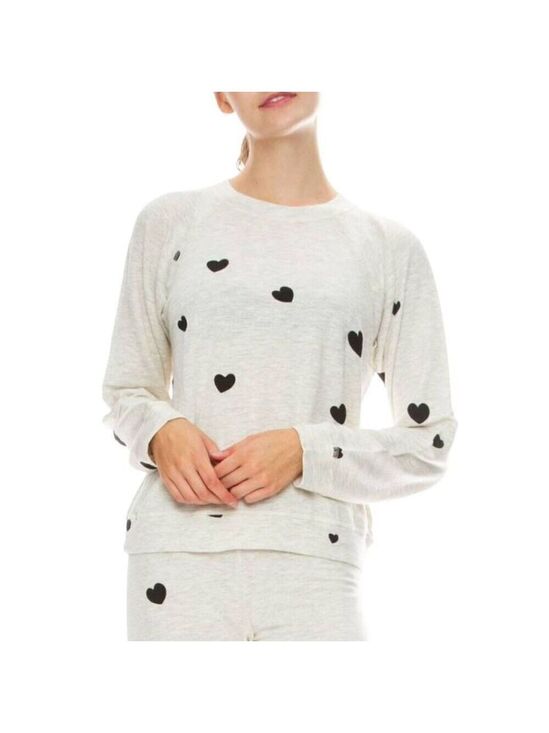 Monrow Tops - Monrow Heart Print Sweatshirt - Ash sz med